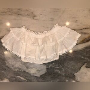 Mable Size Small White White Ruffled Embroidered Lace Off Shoulder Crop Boho Top